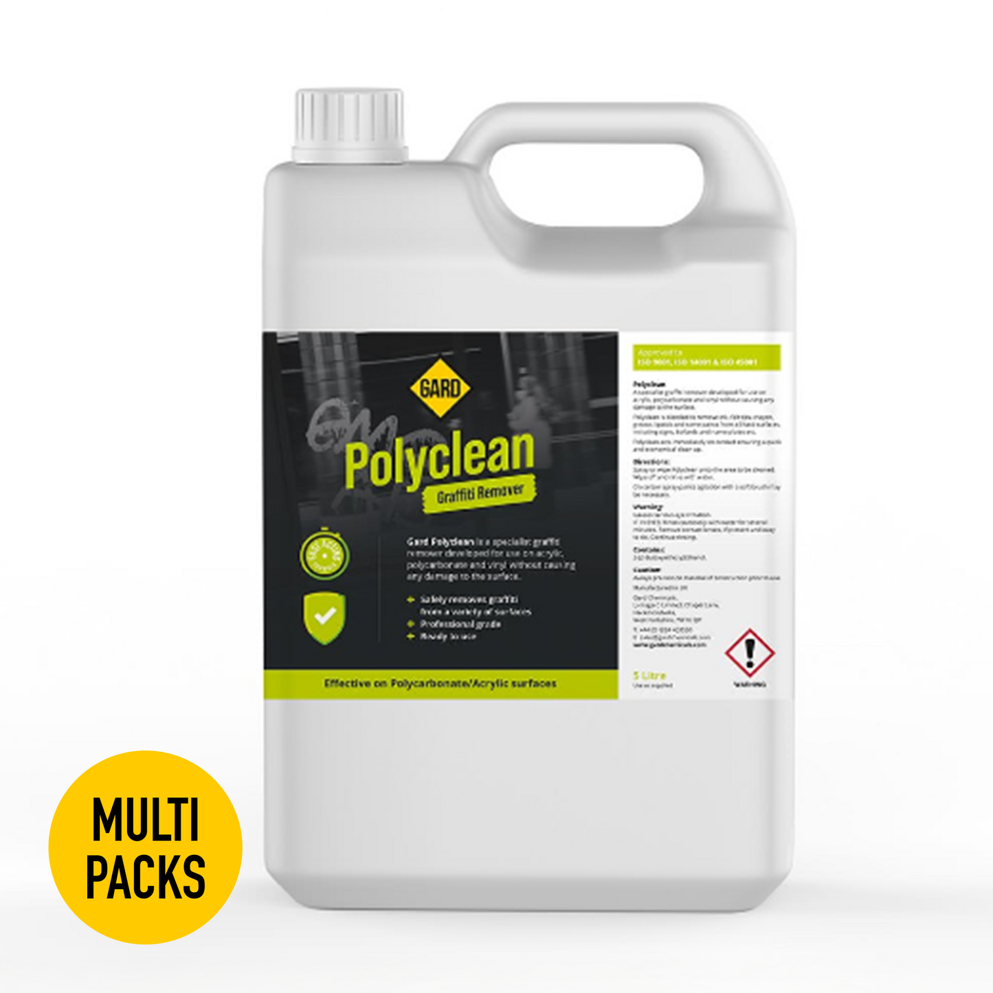 Polycarbonate/Acrylic Safe Graffiti Remover - Polyclean - 5L Multipack